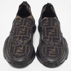 Pre Owned Fendi Black/Brown Rubber and Zucca Fabric Low Top Sneakers Size 41