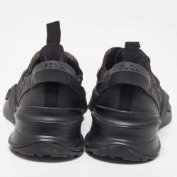 Pre Owned Fendi Black/Brown Rubber and Zucca Fabric Low Top Sneakers Size 41