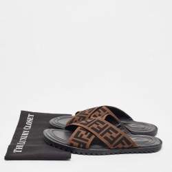 Fendi Brown Zucca Canvas Crisscross Slide Sandals Size 42