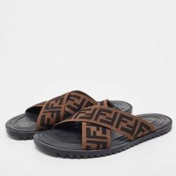 Fendi Brown Zucca Canvas Crisscross Slide Sandals Size 42