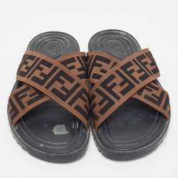 Fendi Brown Zucca Canvas Crisscross Slide Sandals Size 42