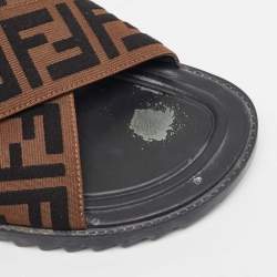 Fendi Brown Zucca Canvas Crisscross Slide Sandals Size 42