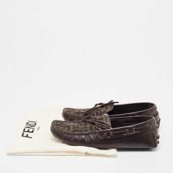 Fendi Brown Zucca Canvas and Leather Bow Loafers Size 40