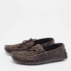 Fendi Brown Zucca Canvas and Leather Bow Loafers Size 40