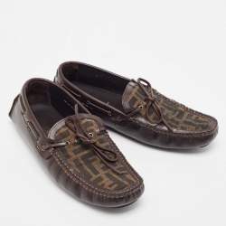 Fendi Brown Zucca Canvas and Leather Bow Loafers Size 40