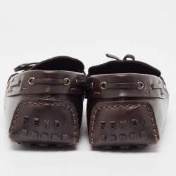 Fendi Brown Zucca Canvas and Leather Bow Loafers Size 40