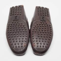 Fendi Brown Zucca Canvas and Leather Bow Loafers Size 40