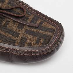 Fendi Brown Zucca Canvas and Leather Bow Loafers Size 40