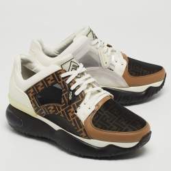 Fendi Multicolor Mesh and Leather Forever Fendi Low Top Sneakers Size 41