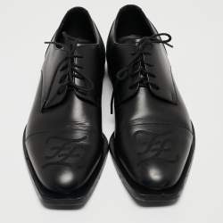 Pre Owned Fendi Black Leather FF Karligraphy Lace Up Derby Size 41.5