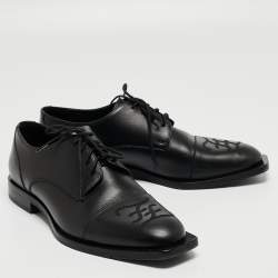 Pre Owned Fendi Black Leather FF Karligraphy Lace Up Derby Size 41.5