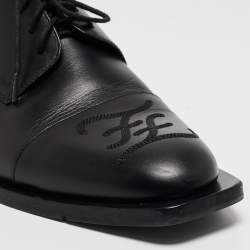 Pre Owned Fendi Black Leather FF Karligraphy Lace Up Derby Size 41.5