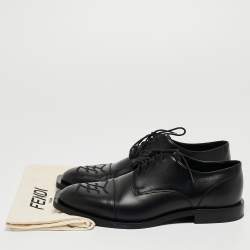 Pre Owned Fendi Black Leather FF Karligraphy Lace Up Derby Size 41.5