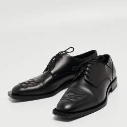 Pre Owned Fendi Black Leather FF Karligraphy Lace Up Derby Size 41.5