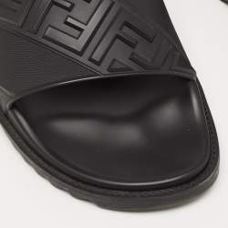 Fendi Black Rubber Embossed FF Logo Slides Size 46