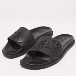 Fendi Black Rubber Embossed FF Logo Slides Size 46