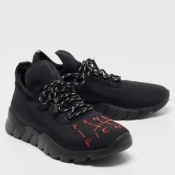 Fendi Black Neoprene Fiend Low Top Sneakers Size 41.5