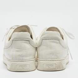 Fendi White Logo Print Leather Low Top Sneakers Size 45