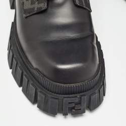 Fendi Black Leather and Canvas Ankle Boots Size 41