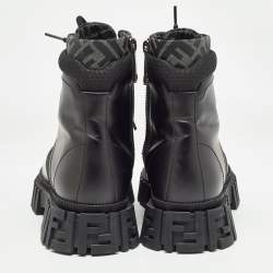 Fendi Black Leather and Canvas Ankle Boots Size 41