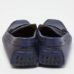 Fendi Blue Leather FF Logo Slip On Loafers Size 43