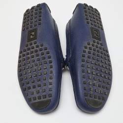 Fendi Blue Leather FF Logo Slip On Loafers Size 43