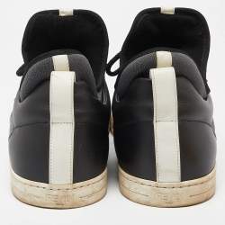 Fendi Black/Grey Leather and Nylon Monster Eye Low Top Sneakers Size 43