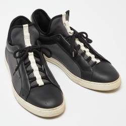 Fendi Black/Grey Leather and Nylon Monster Eye Low Top Sneakers Size 43
