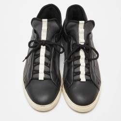 Fendi Black/Grey Leather and Nylon Monster Eye Low Top Sneakers Size 43