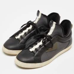 Fendi Black/Grey Leather and Nylon Monster Eye Low Top Sneakers Size 43
