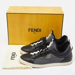 Fendi Black/Grey Leather and Nylon Monster Eye Low Top Sneakers Size 43