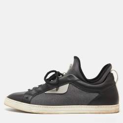 Fendi Black/Grey Leather and Nylon Monster Eye Low Top Sneakers Size 43