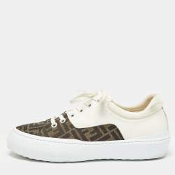 Fendi Brown/White Zucca Canvas and Leather Force Sneakers Size 45