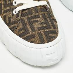 Fendi Brown/White Zucca Canvas and Leather Force Sneakers Size 45