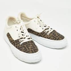 Fendi Brown/White Zucca Canvas and Leather Force Sneakers Size 45