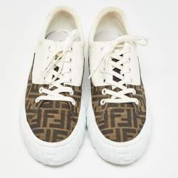 Fendi Brown/White Zucca Canvas and Leather Force Sneakers Size 45