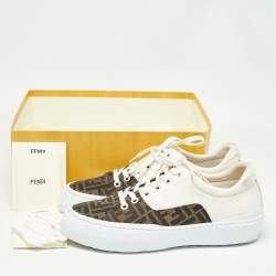 Fendi Brown/White Zucca Canvas and Leather Force Sneakers Size 45
