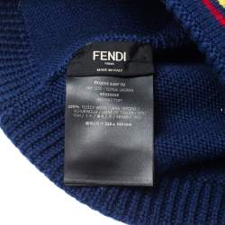 Fendi Blue Logo Intarsia Knit Wool Beanie ( One Size )