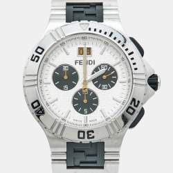 Pre Owned Fendi Silver Dial Two-tone Stainless Steel Rubber 4800G Chronograph Men's Wristwatch 43 mm