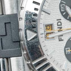 Pre Owned Fendi Silver Dial Two-tone Stainless Steel Rubber 4800G Chronograph Men's Wristwatch 43 mm