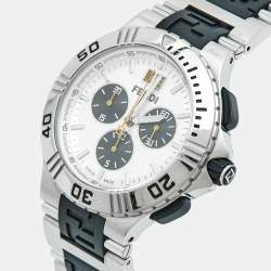 Pre Owned Fendi Silver Dial Two-tone Stainless Steel Rubber 4800G Chronograph Men's Wristwatch 43 mm