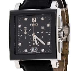 Pre Owned Fendi Black Stainless Steel Ceramic Quadro 6500G Men's Wristwatch 39 mm