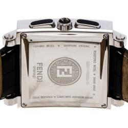 Pre Owned Fendi Black Stainless Steel Ceramic Quadro 6500G Men's Wristwatch 39 mm