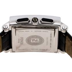 Pre Owned Fendi Black Stainless Steel Ceramic Quadro 6500G Men's Wristwatch 39 mm