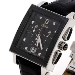 Pre Owned Fendi Black Stainless Steel Ceramic Quadro 6500G Men's Wristwatch 39 mm
