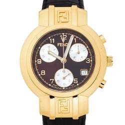 Pre Owned ساعة يد رجالية فندي أورولوغي 4500جي كرونوغراف جلد ستانلس ستيل مطلية ذهب سوداء 39 مم