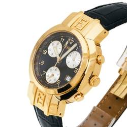 Pre Owned ساعة يد رجالية فندي أورولوغي 4500جي كرونوغراف جلد ستانلس ستيل مطلية ذهب سوداء 39 مم