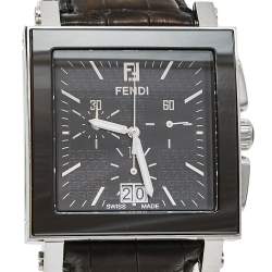 Pre Owned Fendi Black Ceramic Stainless Steel Quadro 6500G Men's Wristwatch 39 mm