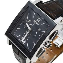 Pre Owned Fendi Black Ceramic Stainless Steel Quadro 6500G Men's Wristwatch 39 mm