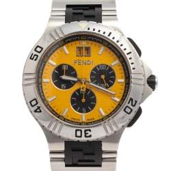 Fendi Yellow Stainless Steel 4800G Chronograph Men's Wristwatch 43 mm